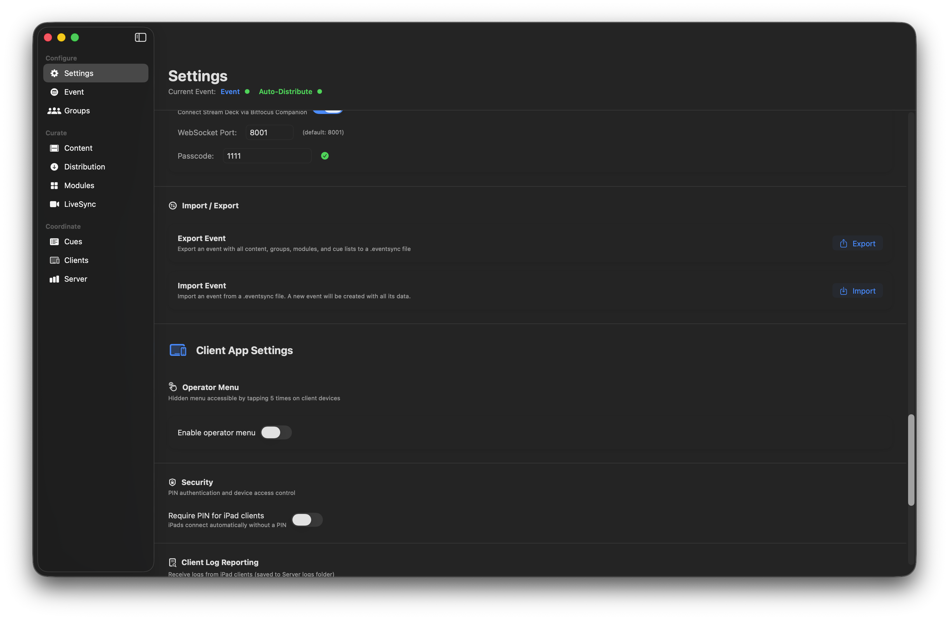 Client App Settings default
