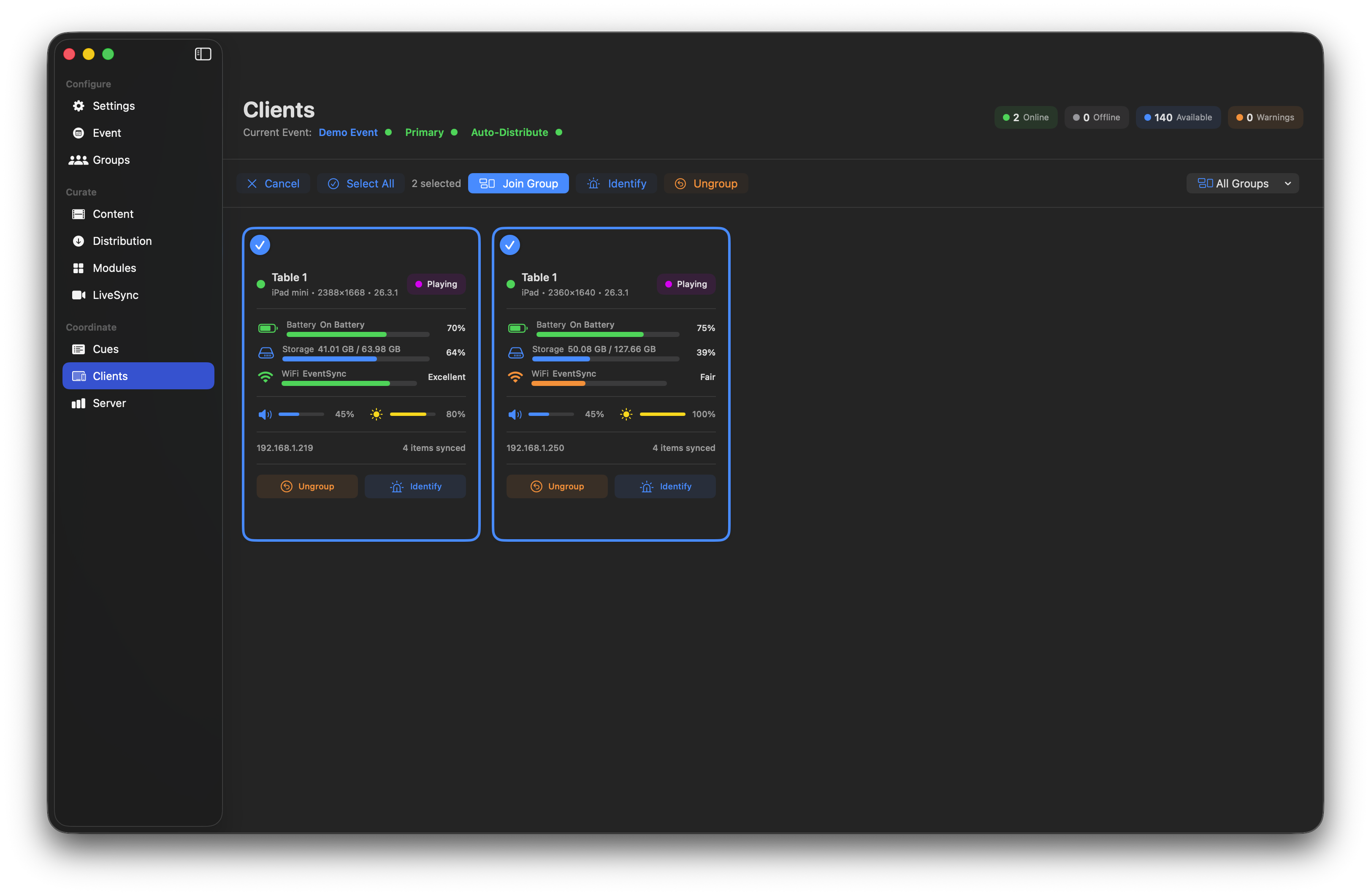 Clients selection mode