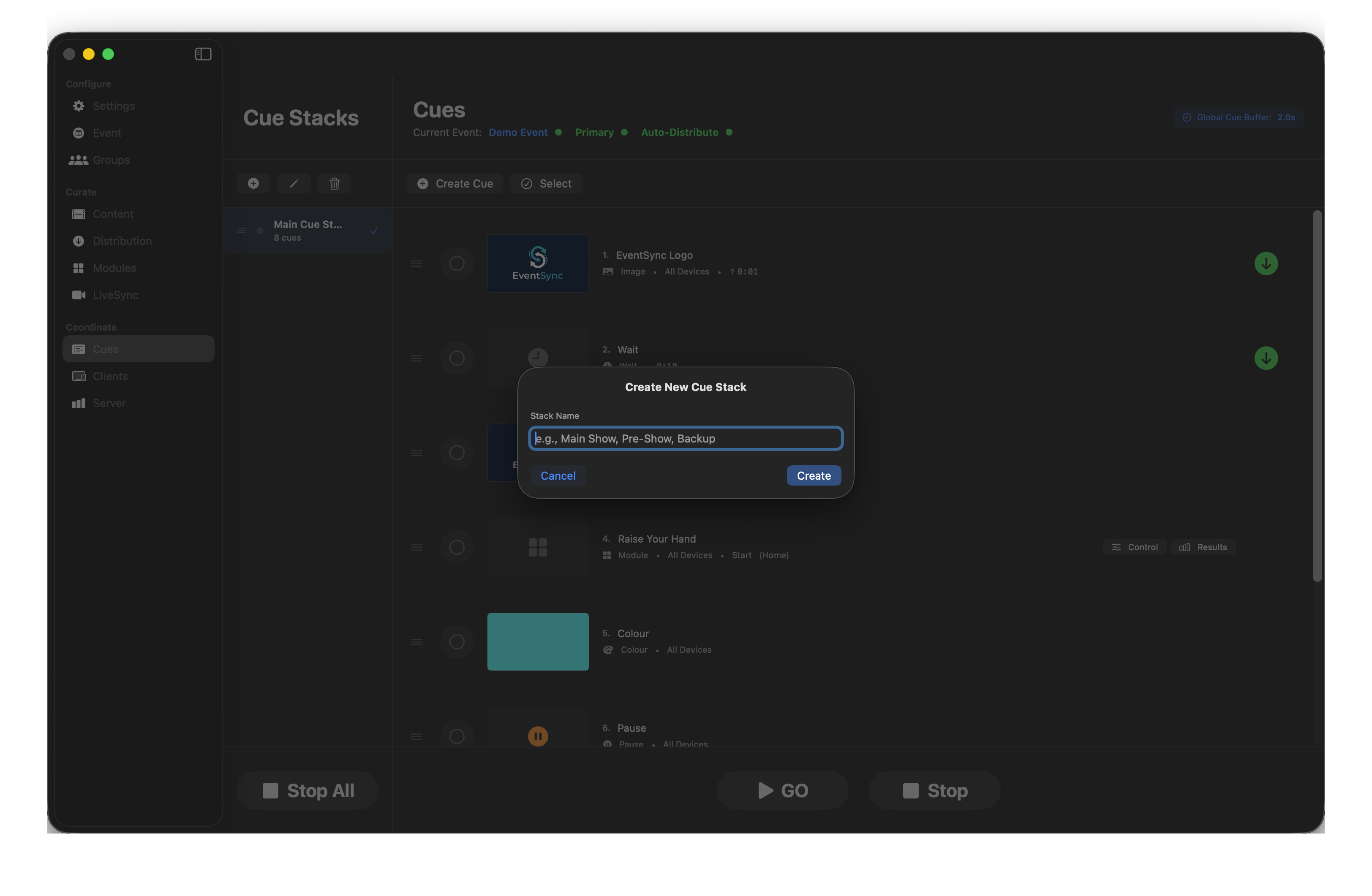 Create new cue stack