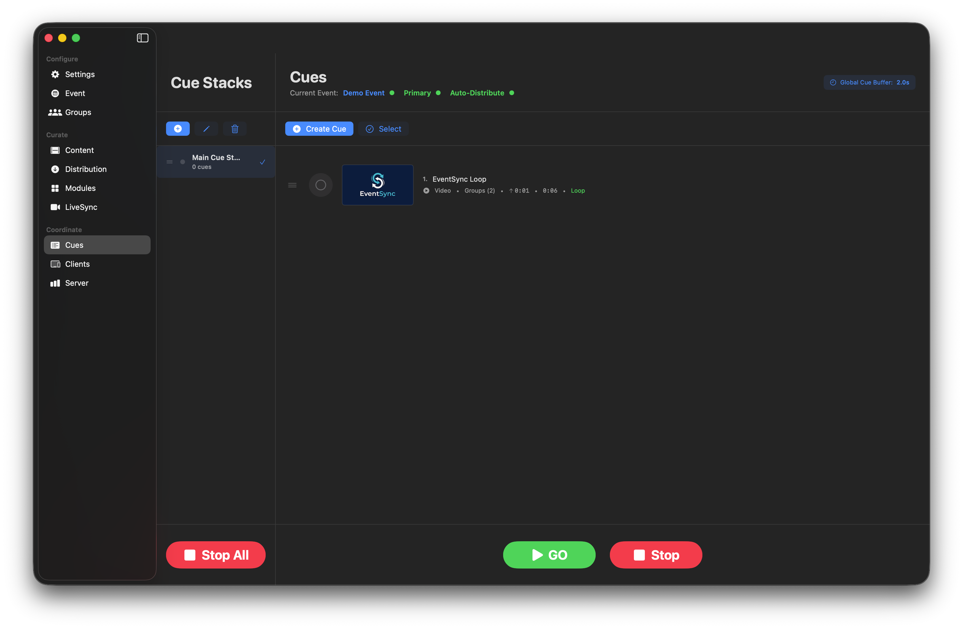 Cue list with one video cue
