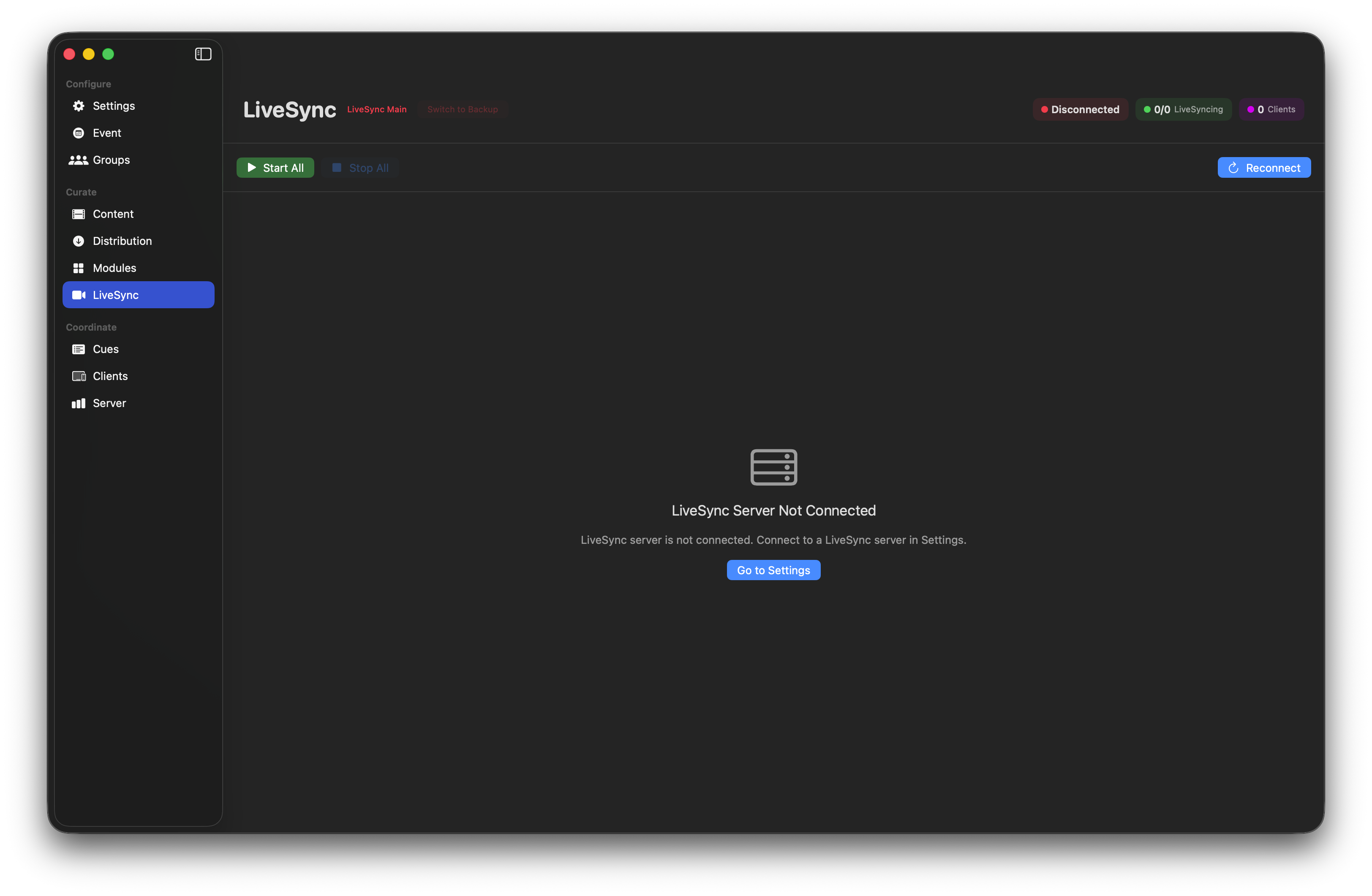 LiveSync Server not connected
