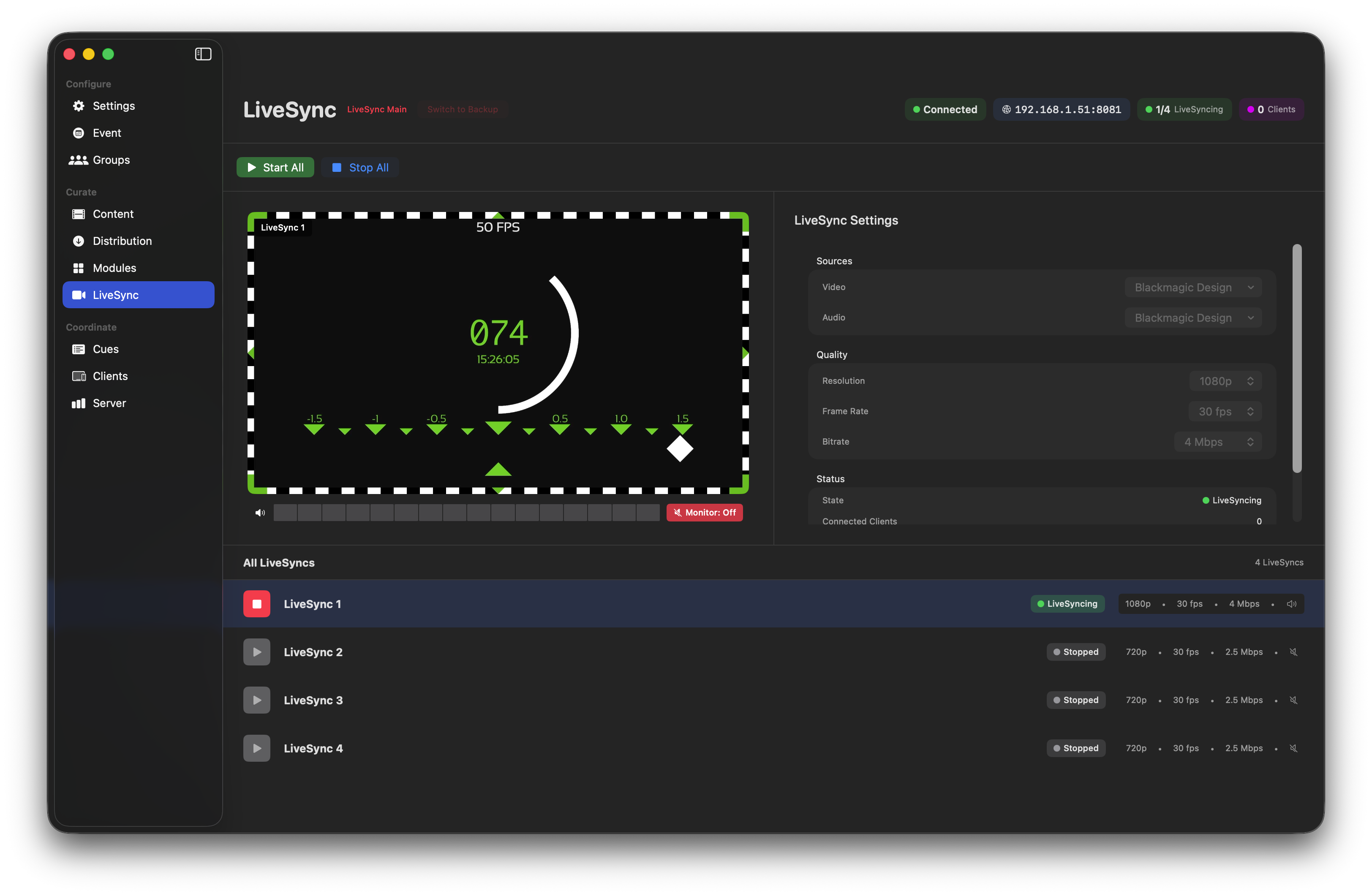 LiveSync preview with camera