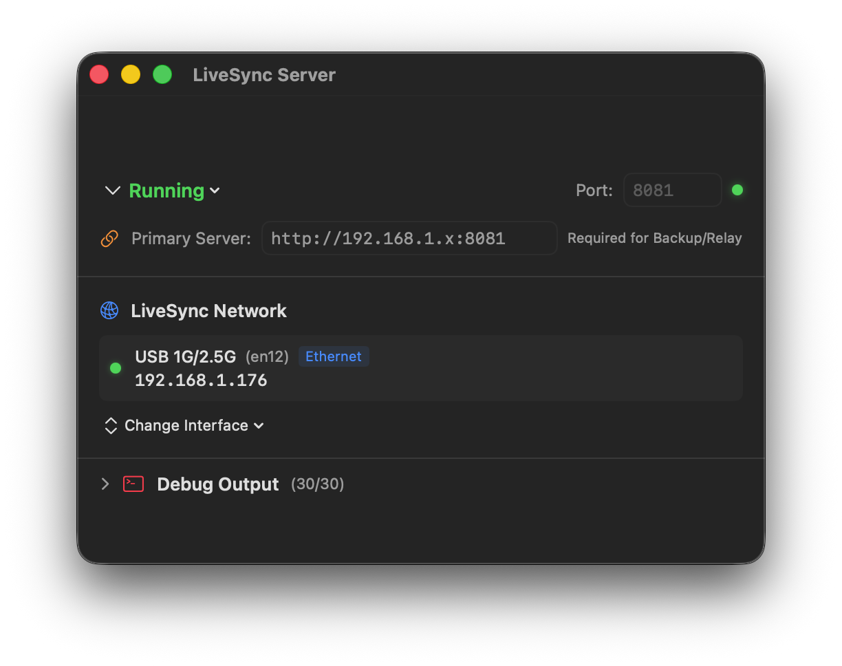 LiveSync Server running