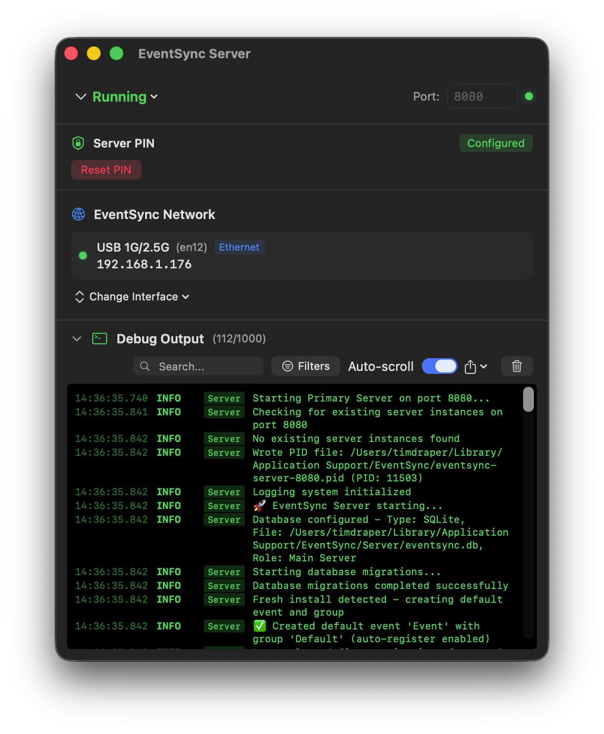 Server running on Ethernet